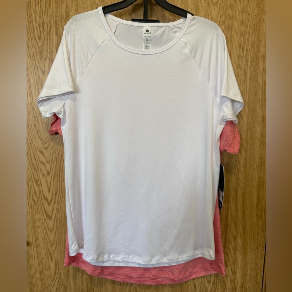 New 90 Degree By Reflex White and Coral Short Sleeve Athleric Tee 2-pack